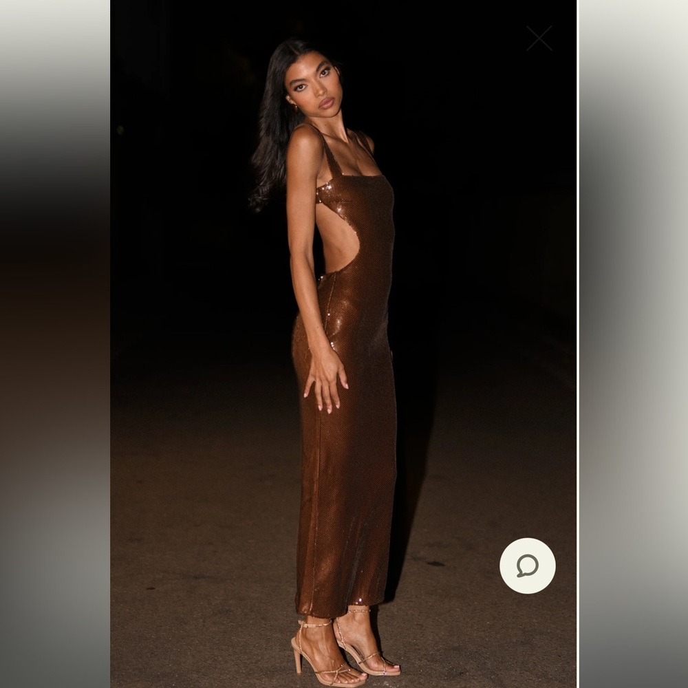 Meshki Adoria Sequin Cut Out Maxi Dress - Chocolate